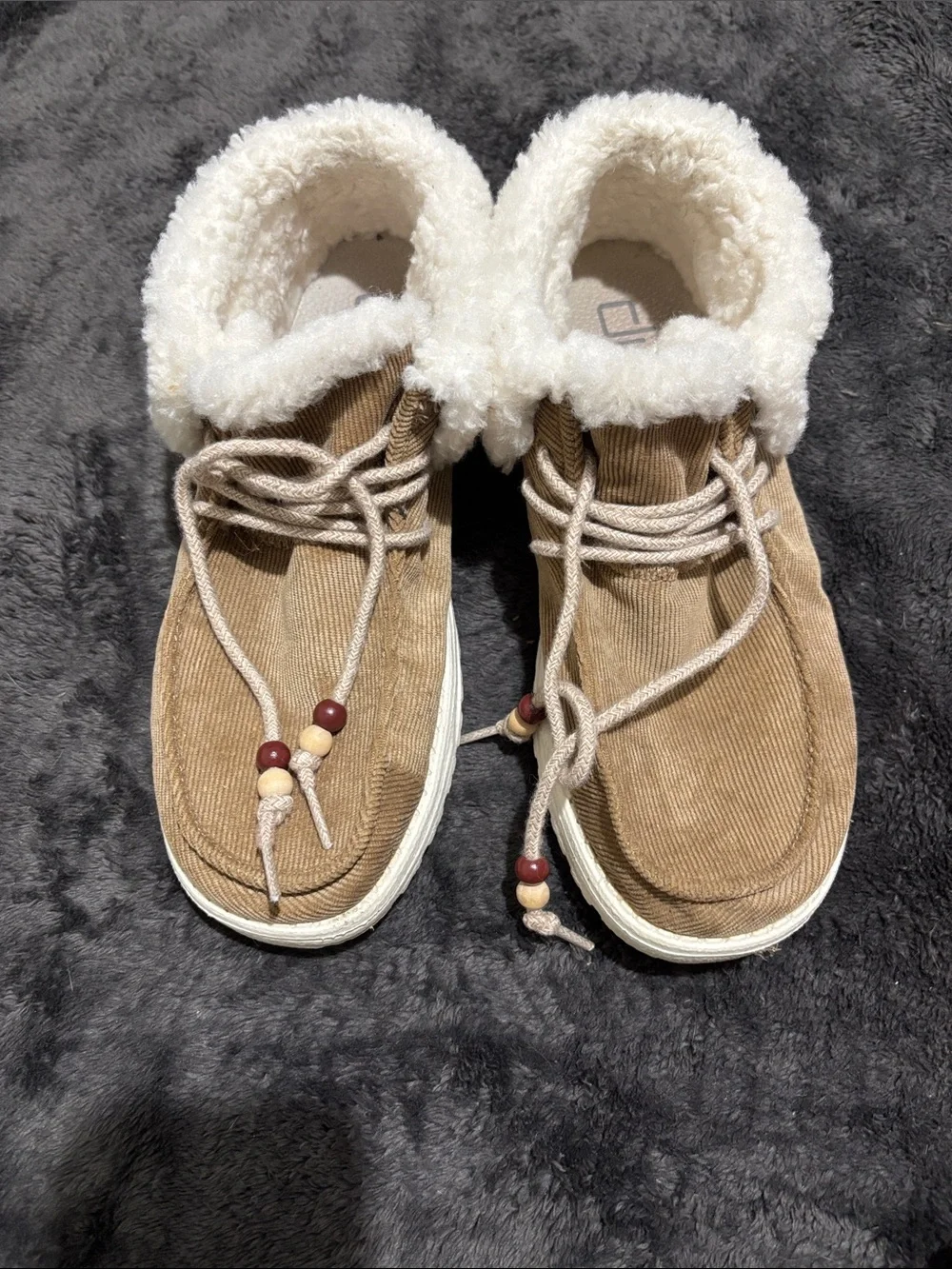 Hey Dude Tan Corduroy Slip-On Shoes with Sherpa Lining - Picture 7 of 9